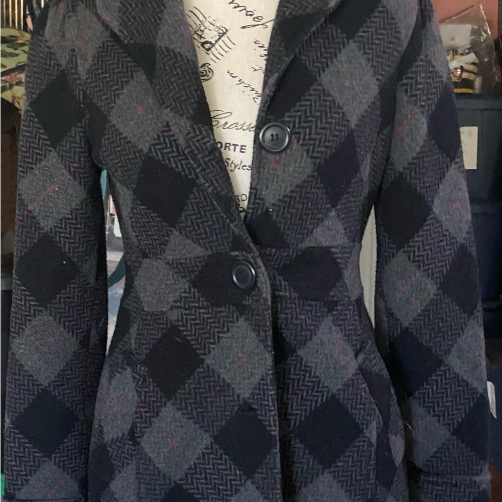Vintage Plaid Women's Jacket - Black and Gray